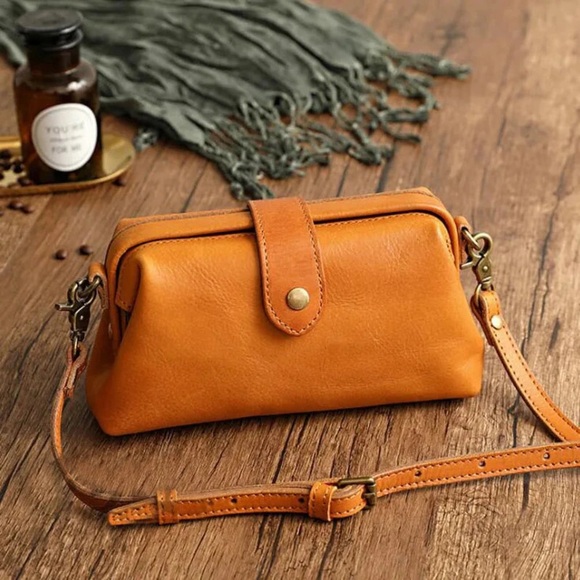 Brown Leather Clutch Bag with Strap - Picture 4 of 4